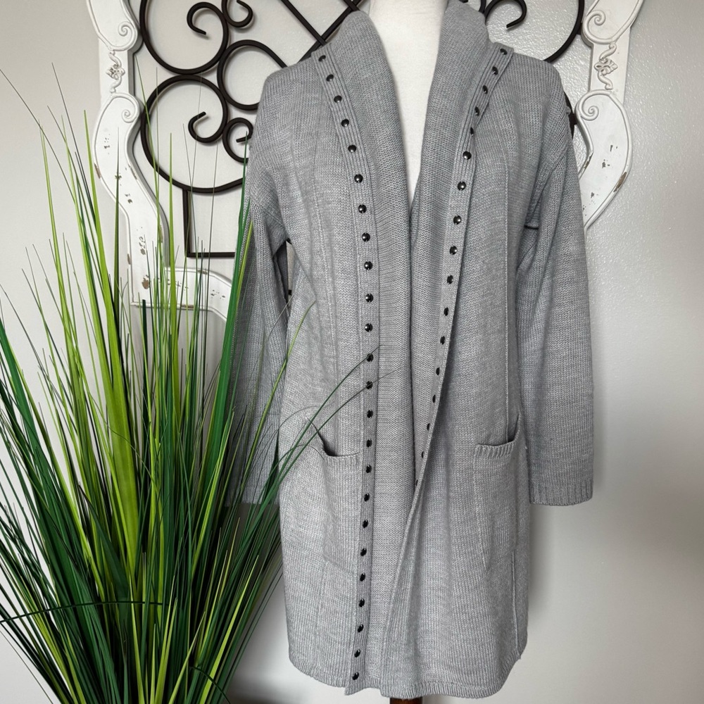 STYLE & CO Size Medium Light Gray Cardigan Hooded Sweater
